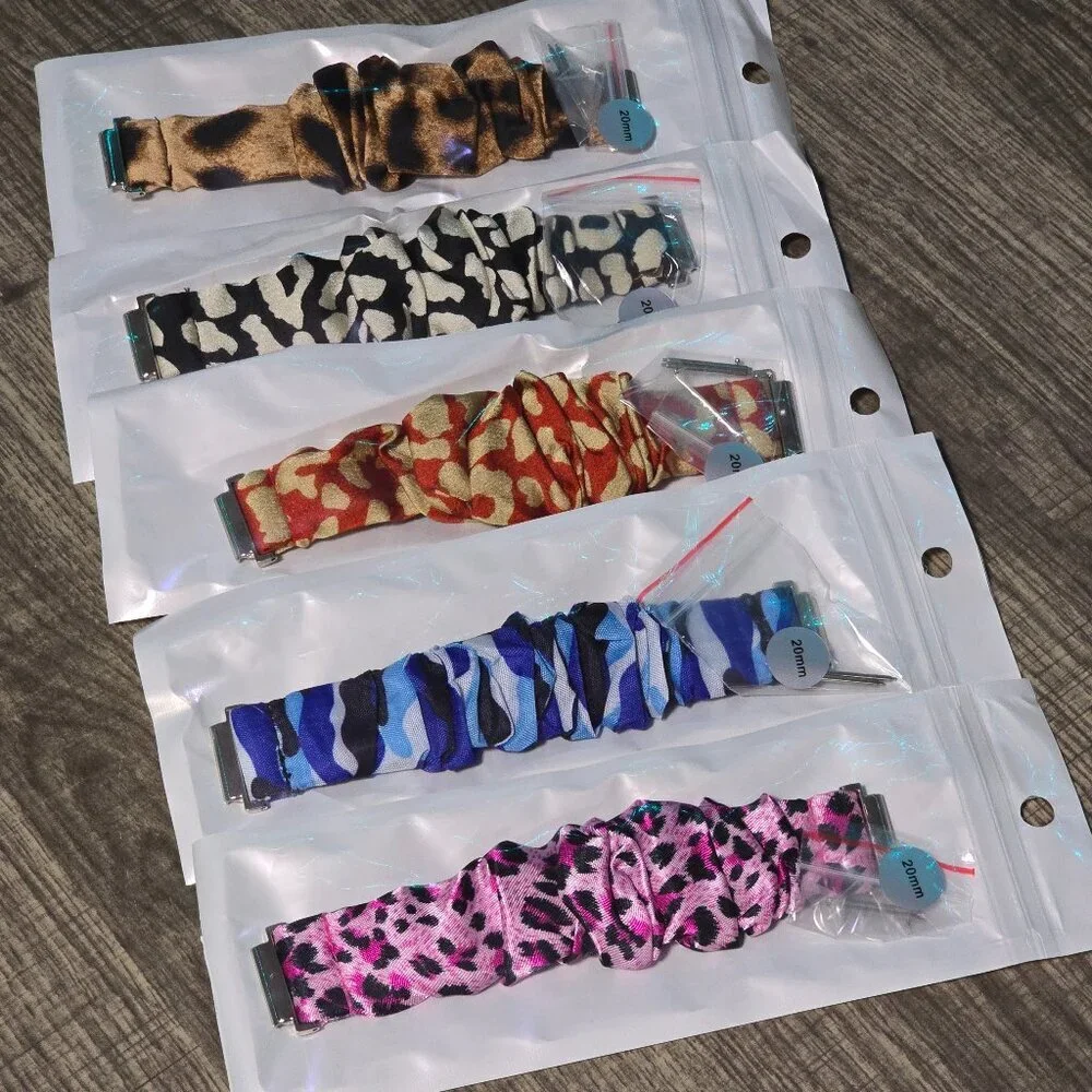 ⌚5 Pack Bundle -Mixed Pattern 20mm Scrunchie Watchband for Samsung and Watch Lot